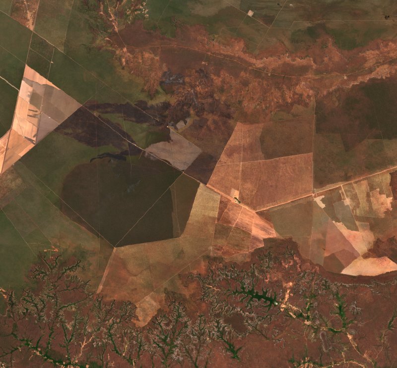 Image satellite Sentinel-2 de la même zone de Piauí (BR) pendant l'incendie, le 10 octobre 2026
