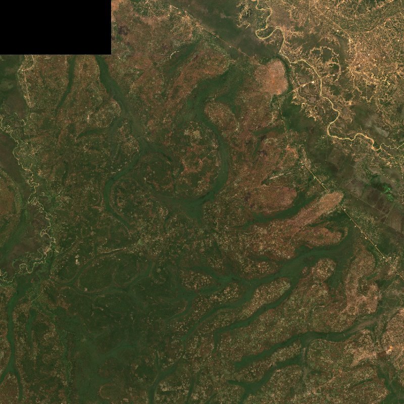 Imagen de satélite Sentinel-2 de la misma zona cerca de Bahr el Ghazal du Nord (SS) durante el incendio, el 4 de octubre de 2026