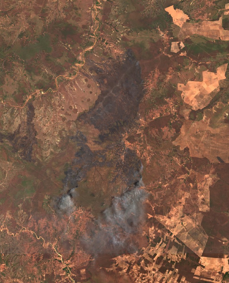 Sentinel-2-Satellitenbild desselben Gebiets bei Piauí (BR) während des Brandes, am 10. Oktober 2026