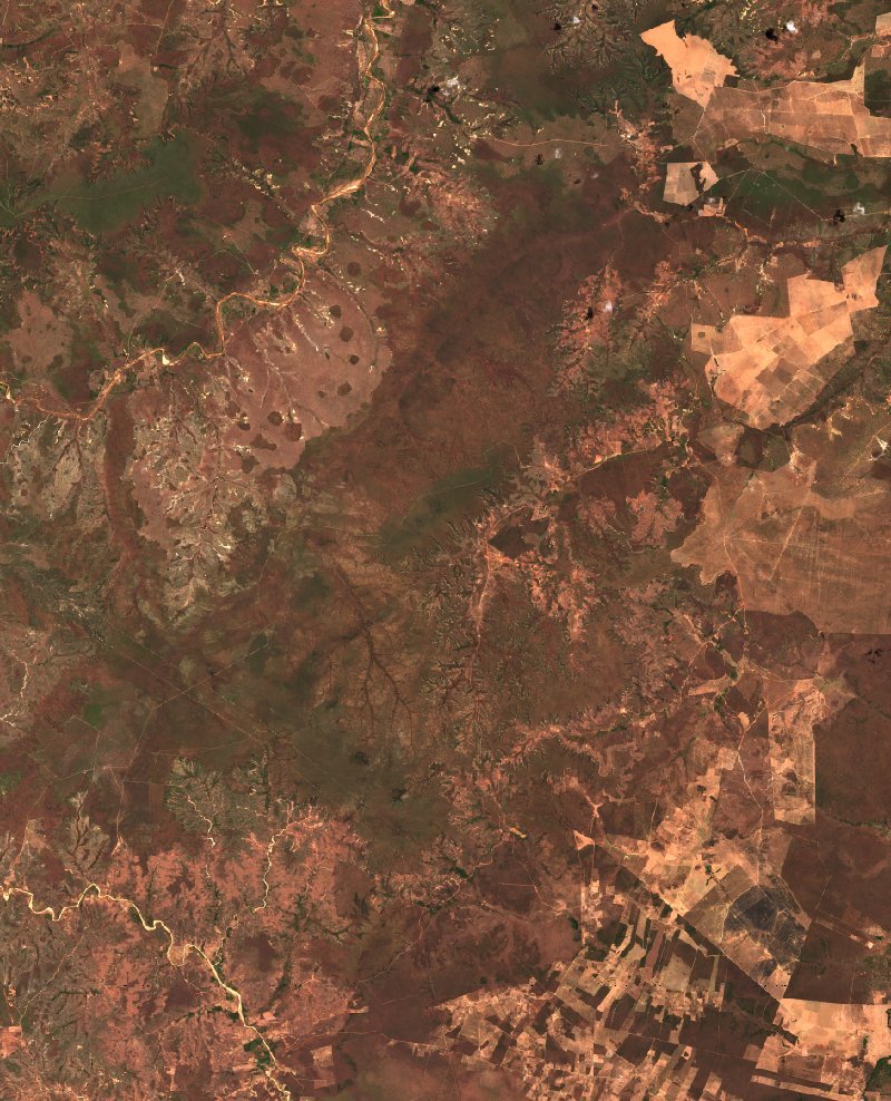 Sentinel-2-Satellitenbild des Gebiets bei Piauí (BR) vor dem Brand, am 20. September 2026