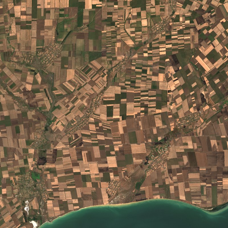 Приазовська селищна громада (UA) seen by Sentinel-2 on 8 August