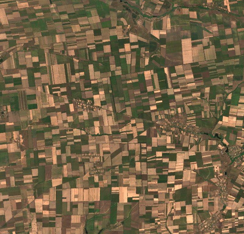 Нововасилівська селищна громада (UA) seen by Sentinel-2 on 7 August