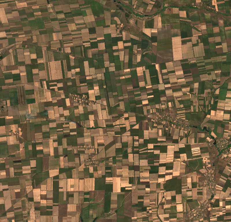 Нововасилівська селищна громада (UA) seen by Sentinel-2 on 8 August