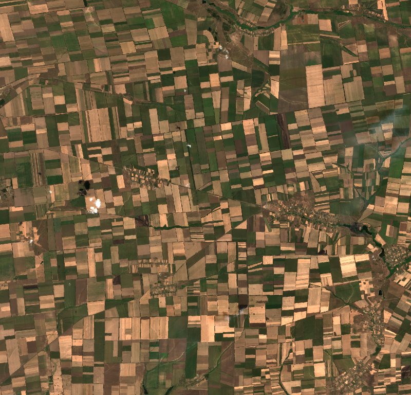 Нововасилівська селищна громада (UA) seen by Sentinel-2 on 10 August