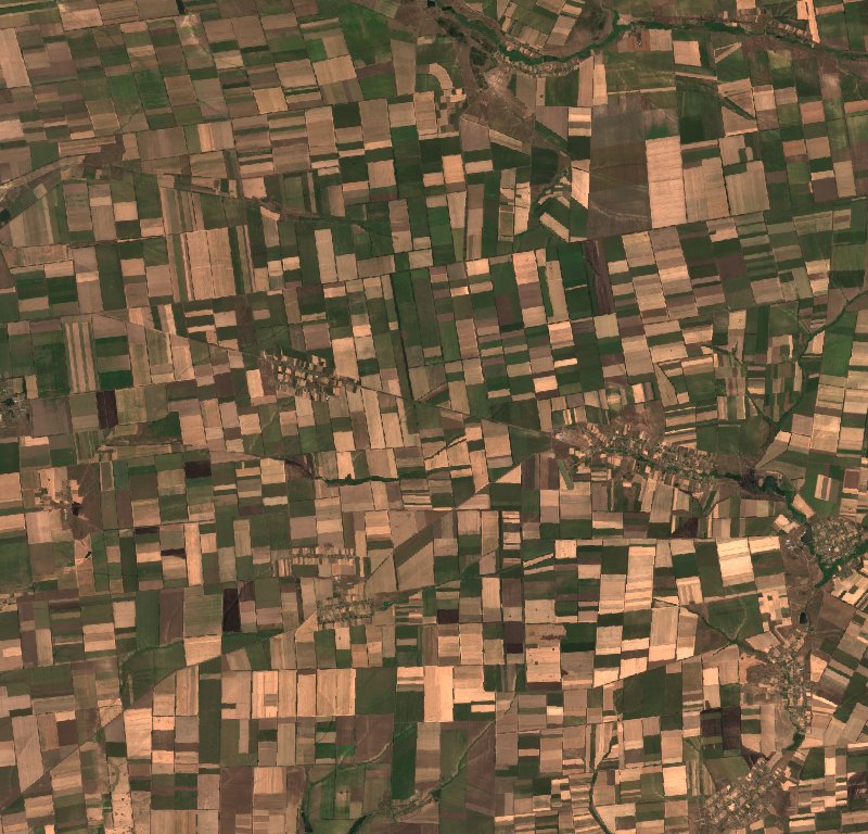 Нововасилівська селищна громада (UA) seen by Sentinel-2 on 13 August