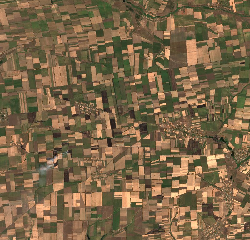 Нововасилівська селищна громада (UA) seen by Sentinel-2 on 15 August