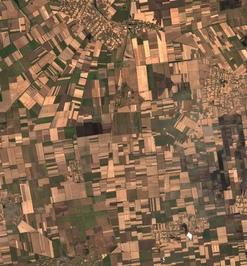Веселівська селищна громада (UA) seen by Sentinel-2 on 10 August