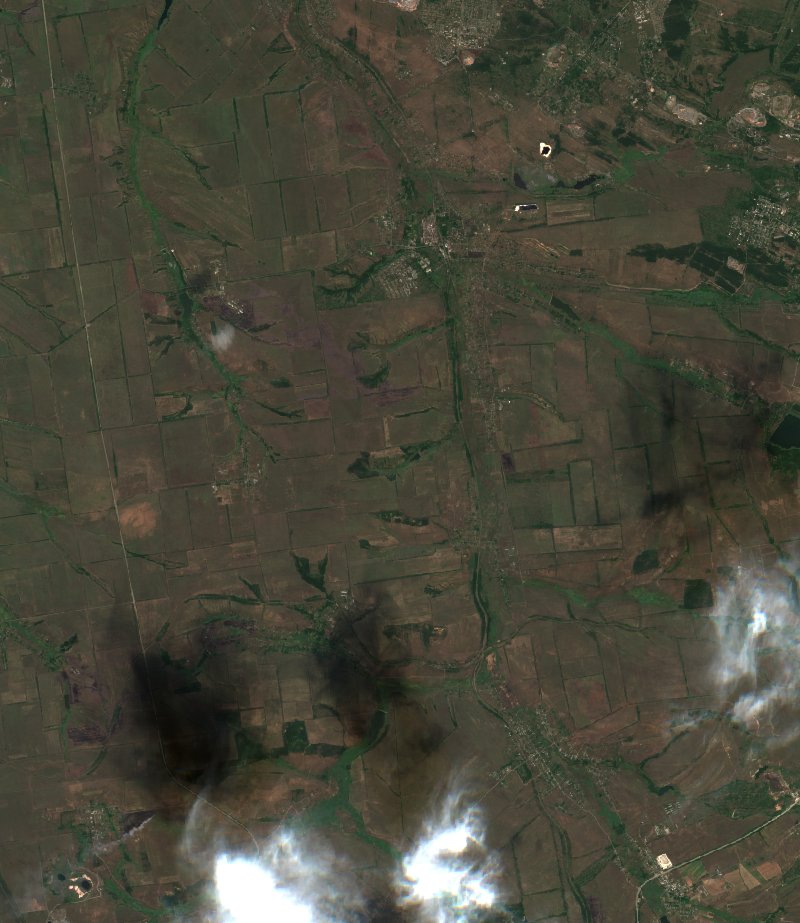 Очеретинська селищна громада (UA) seen by Sentinel-2 on 10 August