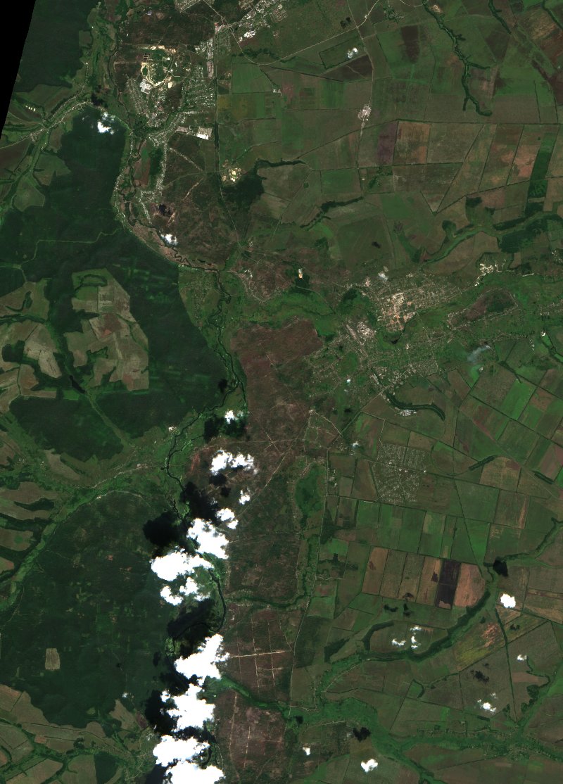 Вовчанська міська громада (UA) von Sentinel-2 erfasst am 5. August