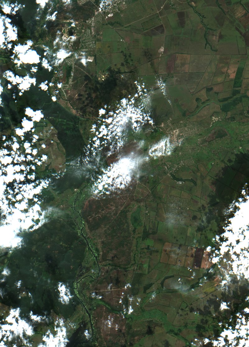 Вовчанська міська громада (UA) von Sentinel-2 erfasst am 8. August