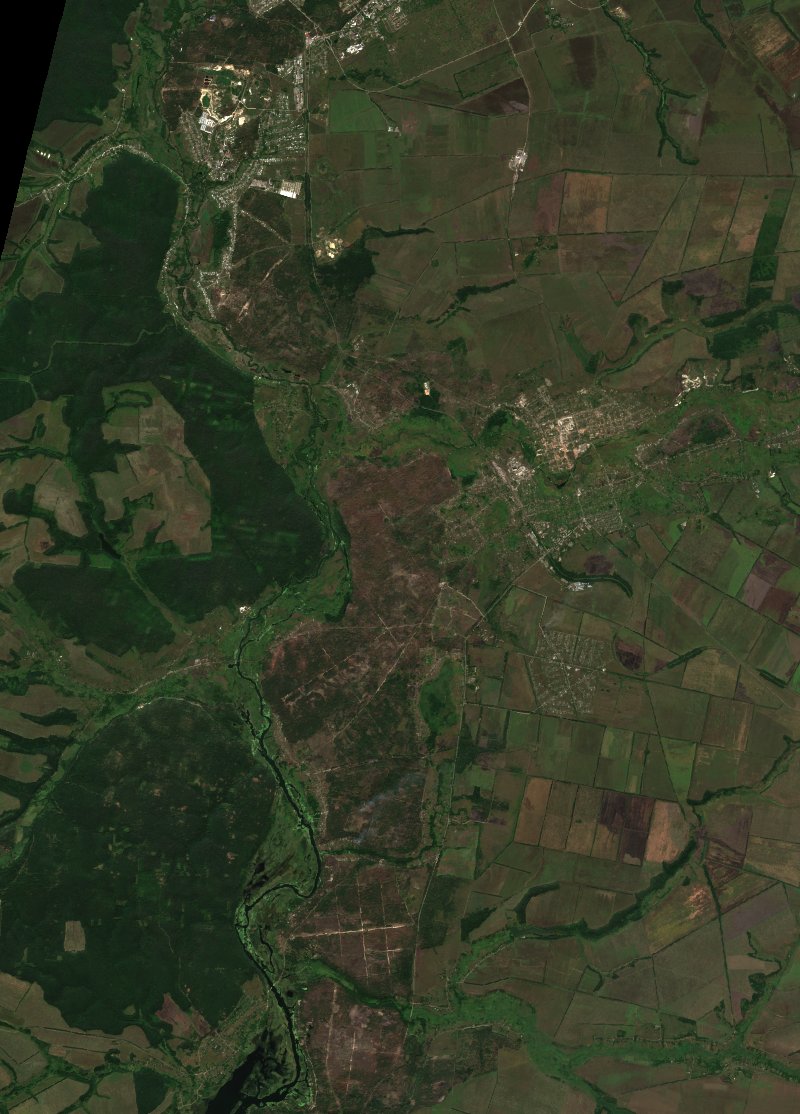 Вовчанська міська громада (UA) von Sentinel-2 erfasst am 17. August