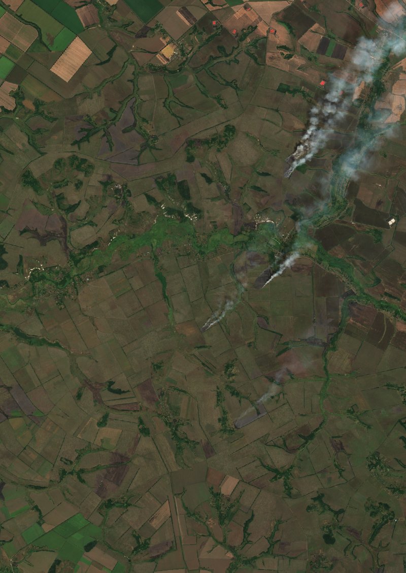 Вовчанська міська громада (UA) seen by Sentinel-2 on 18 August
