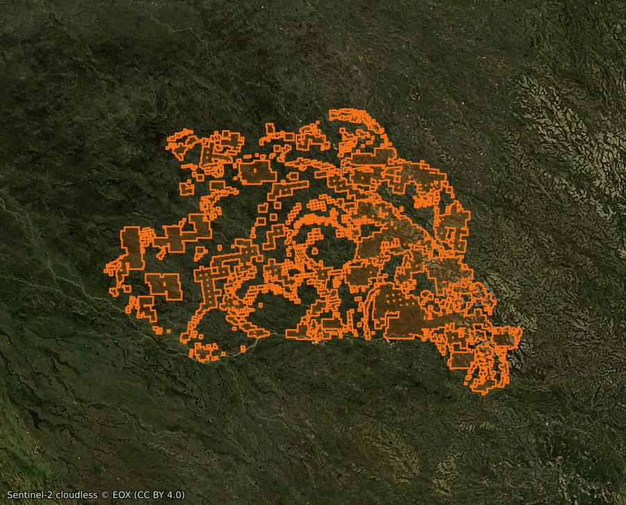 Contour de la zone brûlée de Queensland (AU), tracé sur l'imagerie satellite
