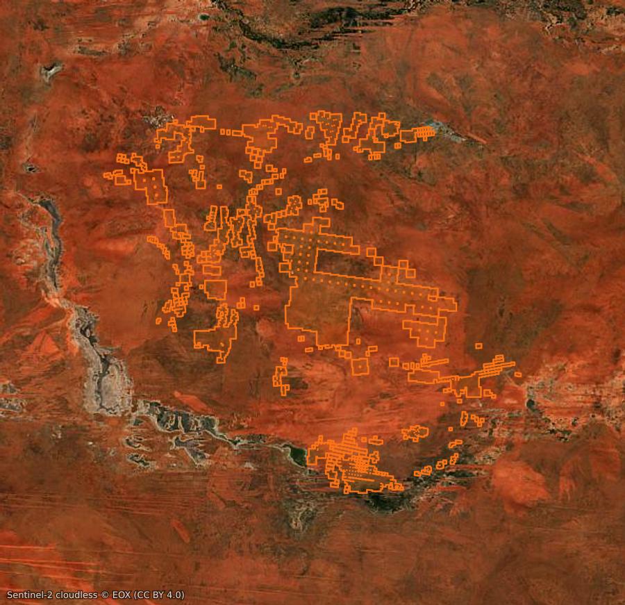 Outline of the burned area near Territoire du Nord (AU), drawn over satellite imagery