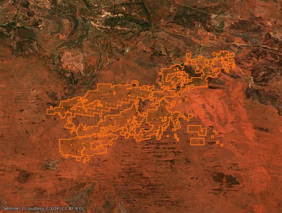 Contour de la zone brûlée de Territoire du Nord (AU), tracé sur l'imagerie satellite