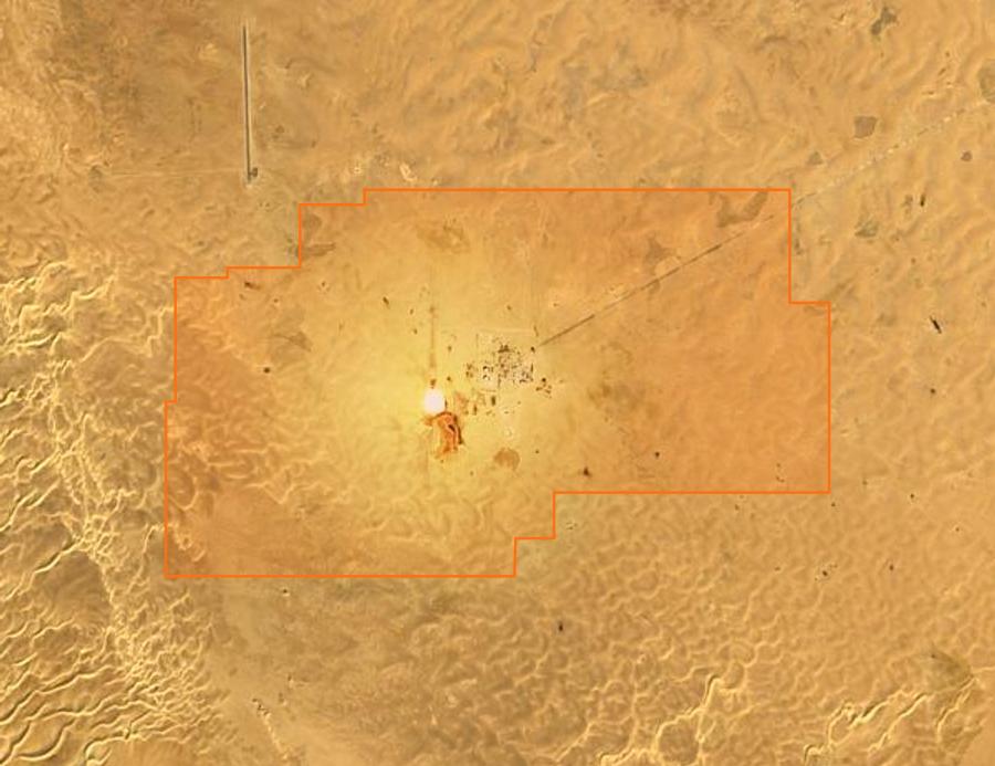 Umriss der Brandfläche bei Al Wahat (LY), gezeichnet auf Satellitenbilder