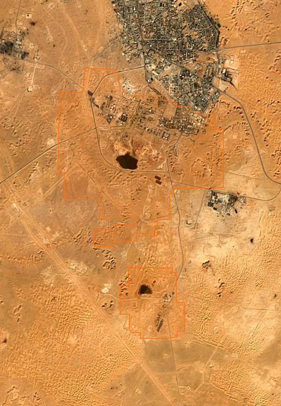 Contour de la zone brûlée de Hassi Messaoud (DZ), tracé sur l'imagerie satellite