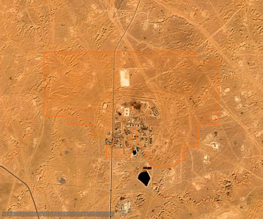 Contour de la zone brûlée de Hassi Messaoud (DZ), tracé sur l'imagerie satellite