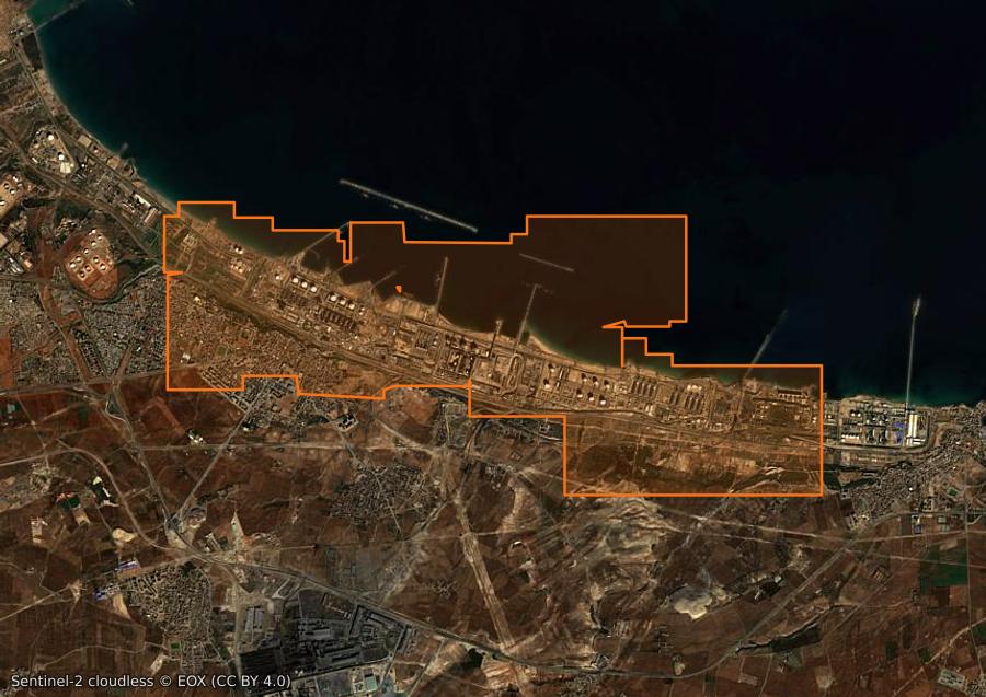 Umriss der Brandfläche bei Bethioua (DZ), gezeichnet auf Satellitenbilder