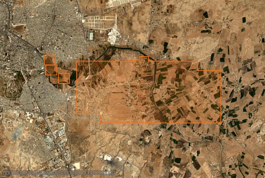 Outline of the burned area near Hassaké (SY), drawn over satellite imagery