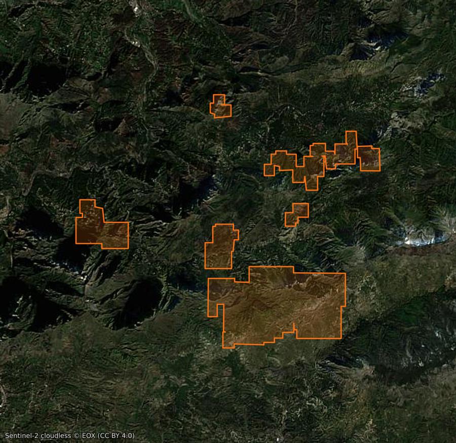 Contour de la zone brûlée de Darguina (DZ), tracé sur l'imagerie satellite