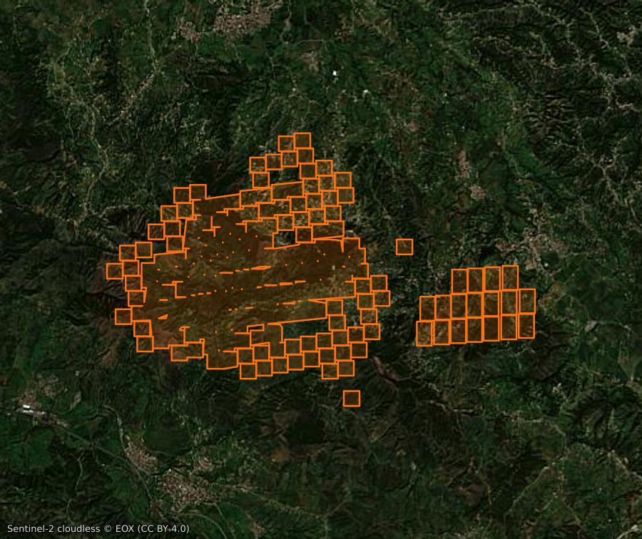 Contour de la zone brûlée de Lakhdaria (DZ), tracé sur l'imagerie satellite