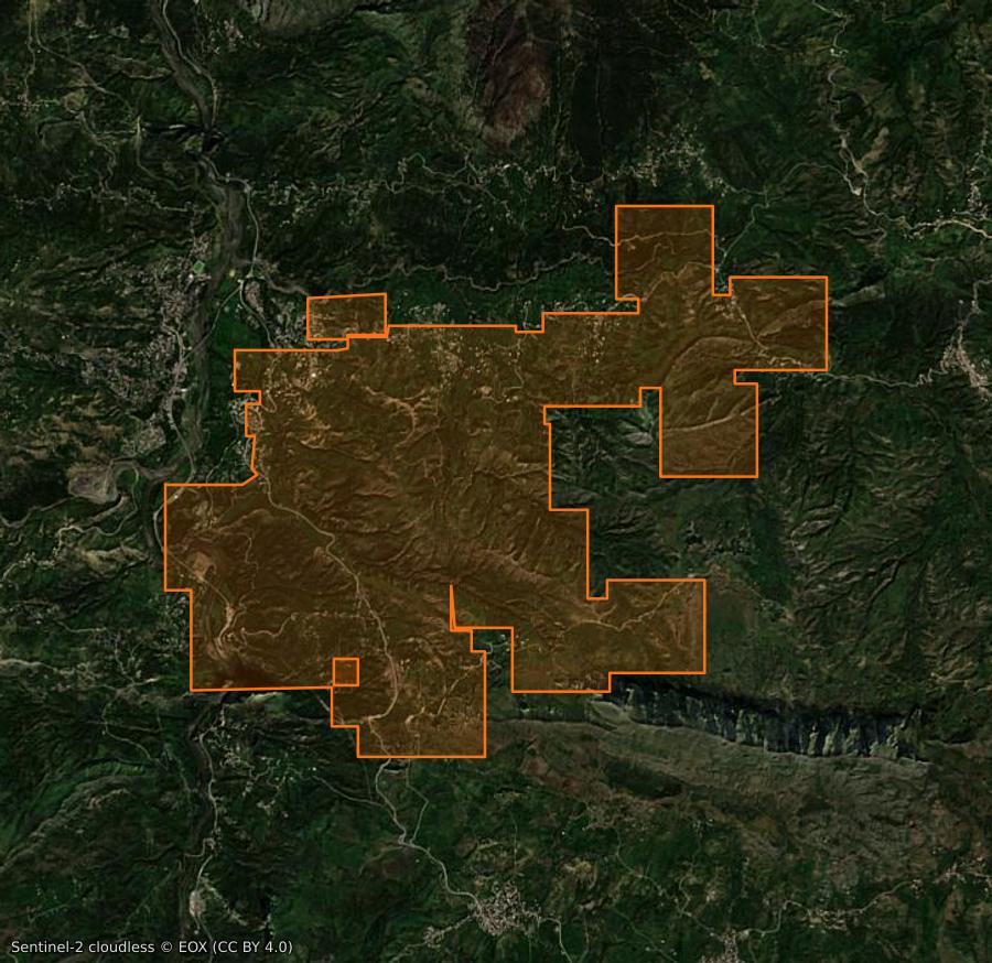 Outline of the burned area near Hamala (DZ), drawn over satellite imagery
