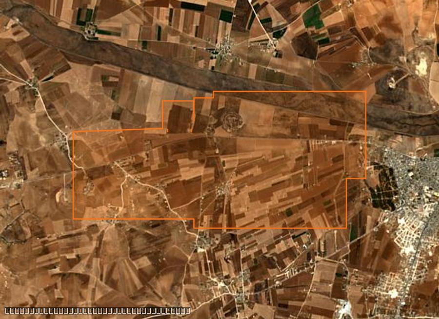 Outline of the burned area near Gouvernorat d'Alep (SY), drawn over satellite imagery