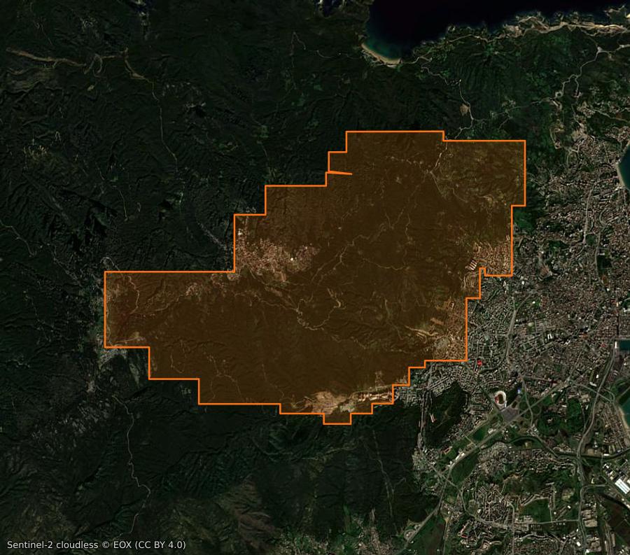 Contorno de la zona quemada cerca de Seraïdi (DZ), trazado sobre imágenes de satélite