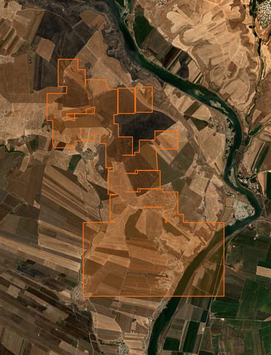 Contour de la zone brûlée de Gouvernorat d'Hassaké (SY), tracé sur l'imagerie satellite