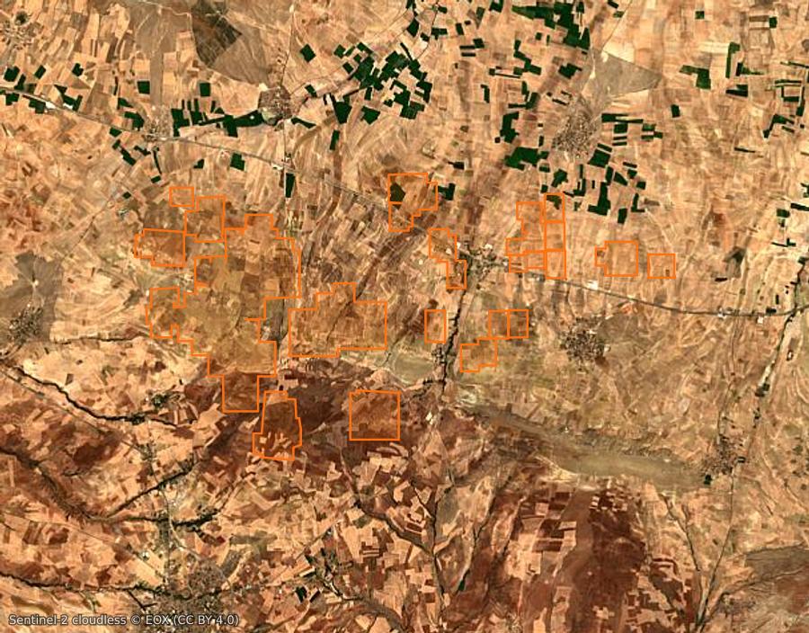 Outline of the burned area near Hacıbektaş (TR), drawn over satellite imagery