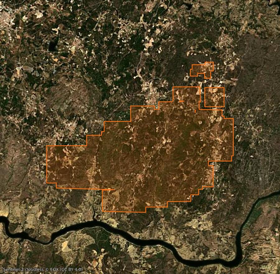 Umriss der Brandfläche bei Torre de Moncorvo (PT), gezeichnet auf Satellitenbilder