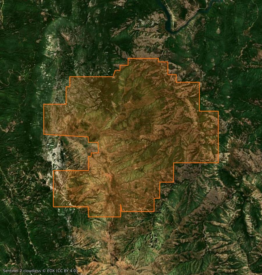 Contour de la zone brûlée d'Ulëz (AL), tracé sur l'imagerie satellite