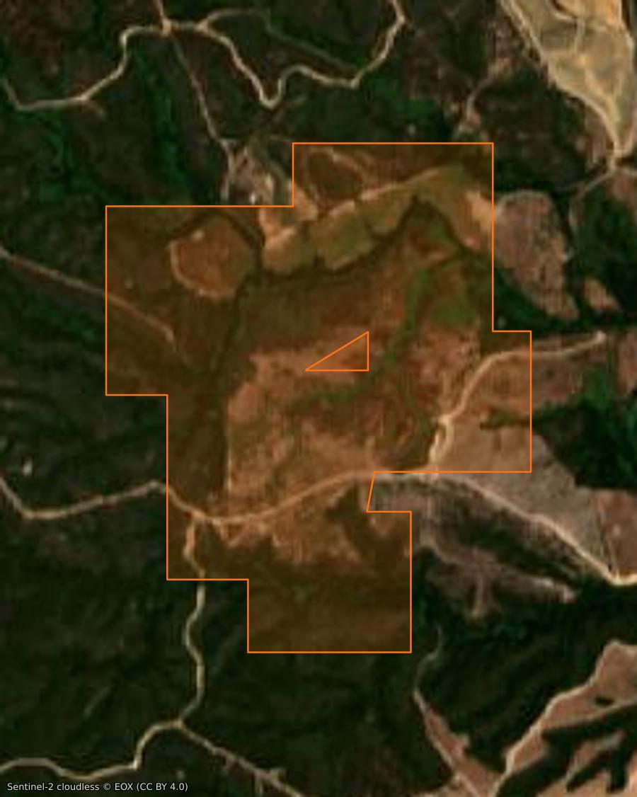 Umriss der Brandfläche bei Tallone, gezeichnet auf Satellitenbilder