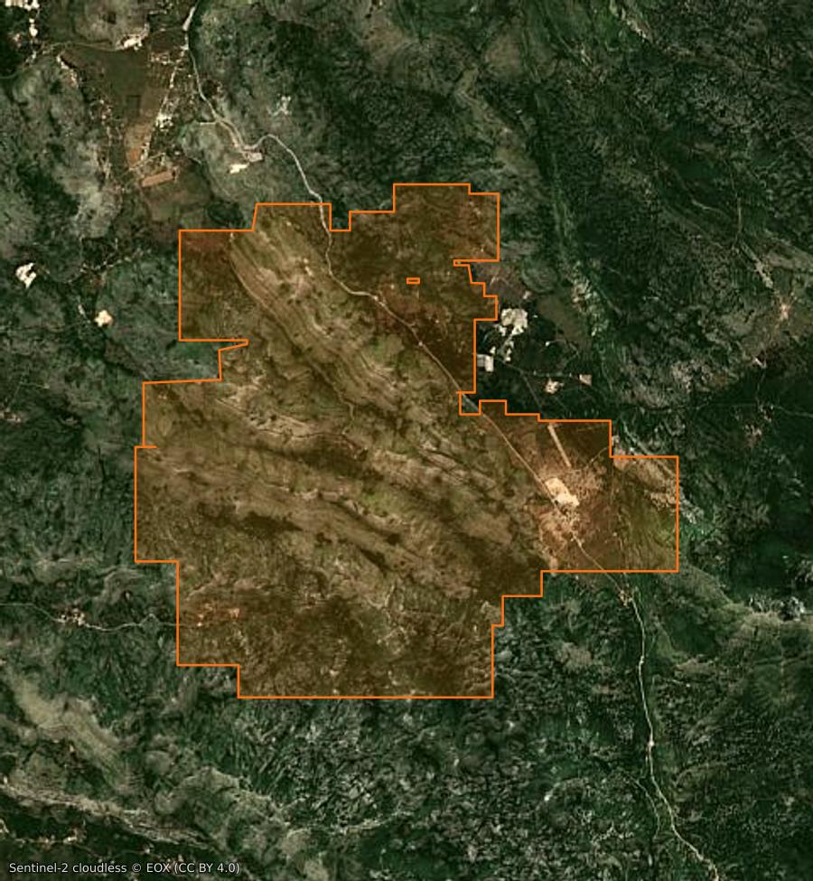 Umriss der Brandfläche bei Kunja Glavica (BA), gezeichnet auf Satellitenbilder