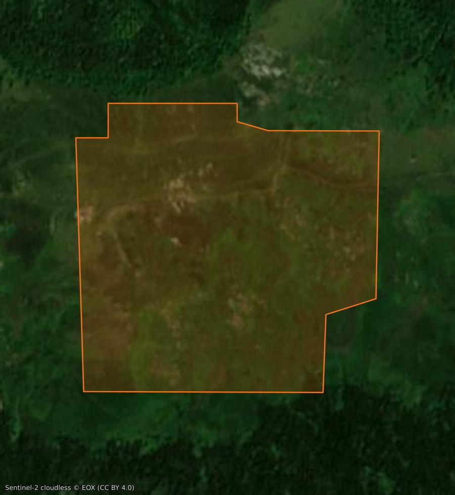 Outline of the burned area near Saurat, drawn over satellite imagery