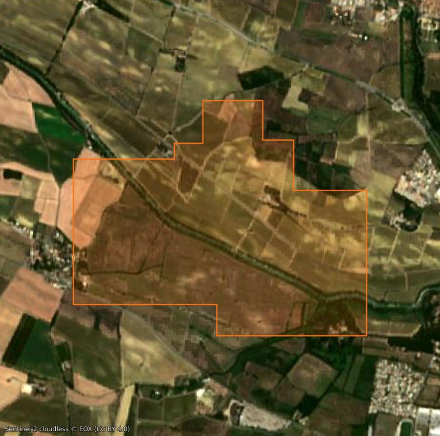 Contour de la zone brûlée de Carcassonne, tracé sur l'imagerie satellite