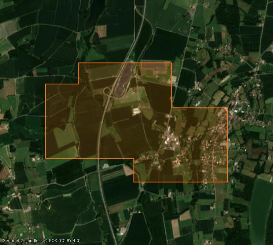 Outline of the burned area near Garlin, drawn over satellite imagery