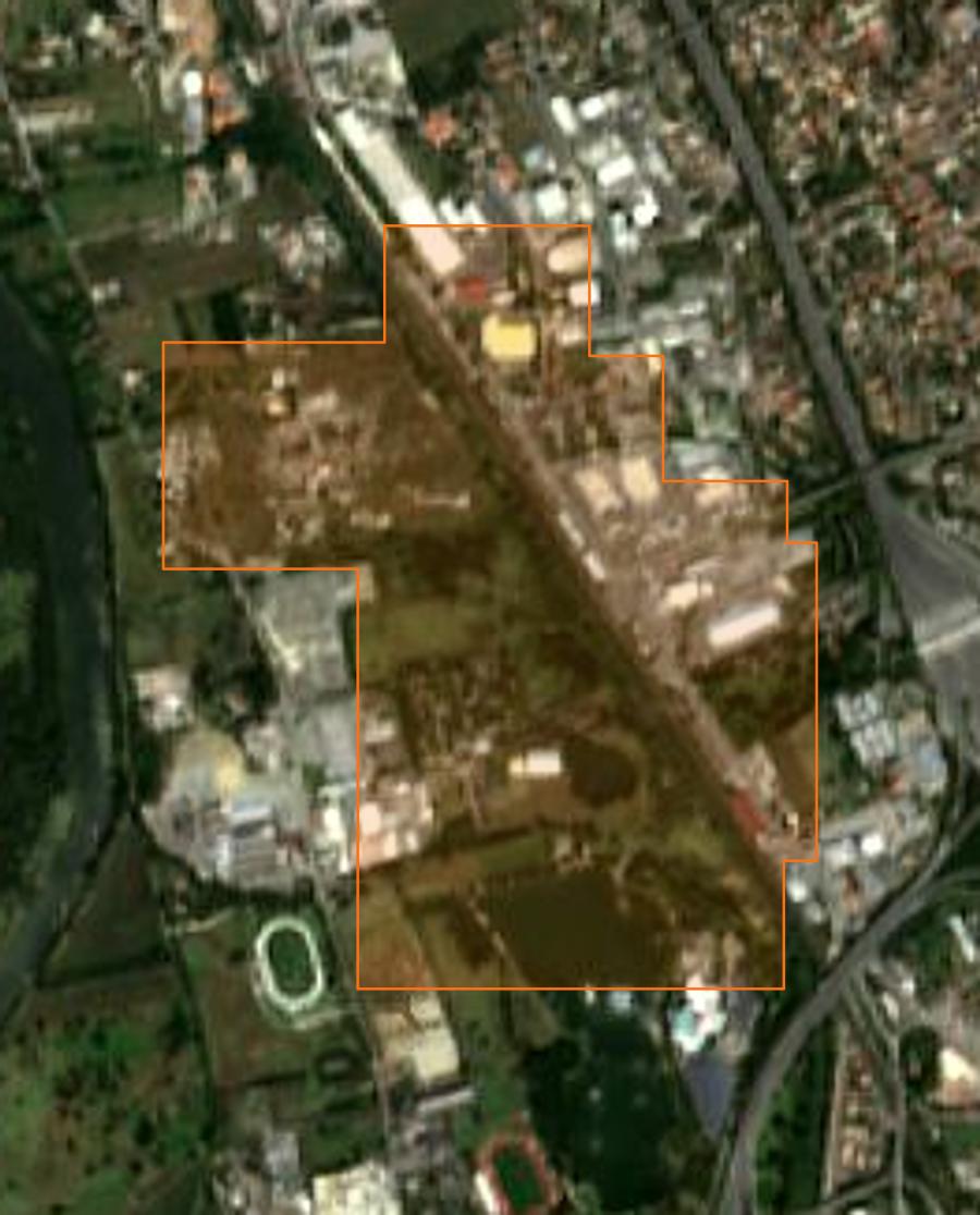 Contour de la zone brûlée de Toulouse, tracé sur l'imagerie satellite