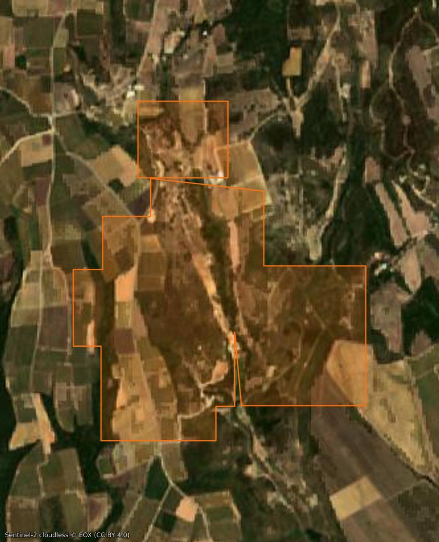 Umriss der Brandfläche bei Générac, gezeichnet auf Satellitenbilder