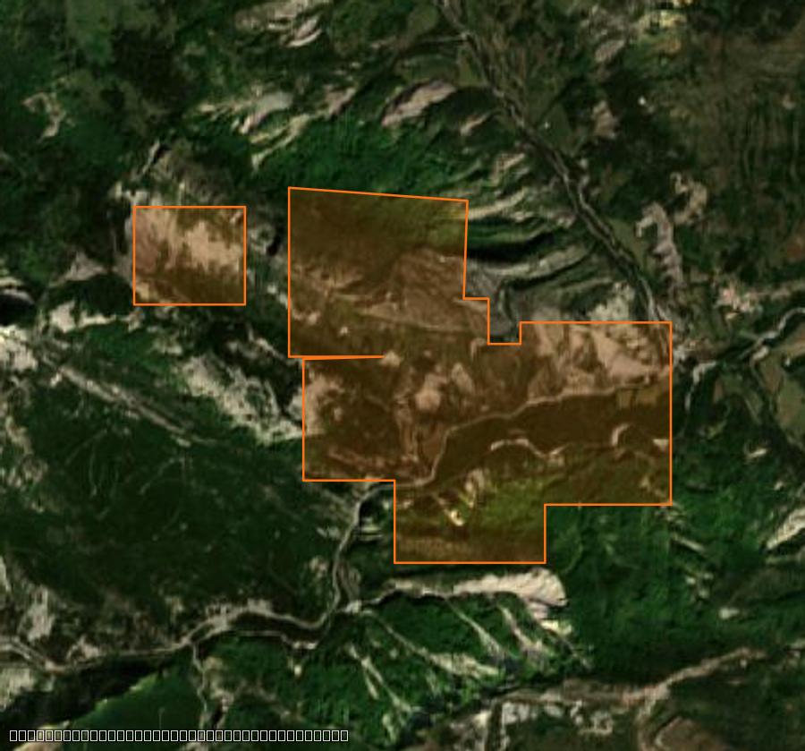 Umriss der Brandfläche bei Bayons, gezeichnet auf Satellitenbilder