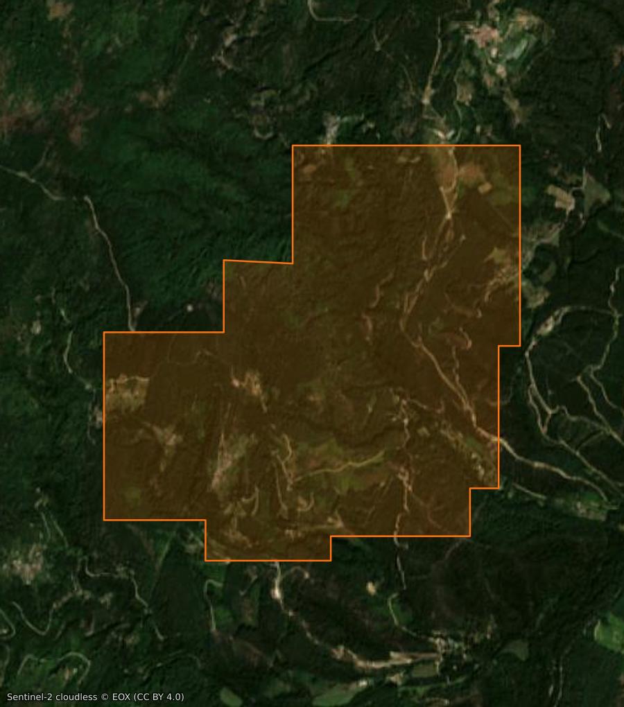 Umriss der Brandfläche bei Malbosc, gezeichnet auf Satellitenbilder