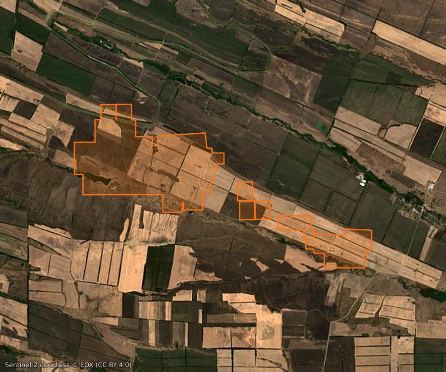 Umriss der Brandfläche bei Александровский муниципальный округ (RU), gezeichnet auf Satellitenbilder
