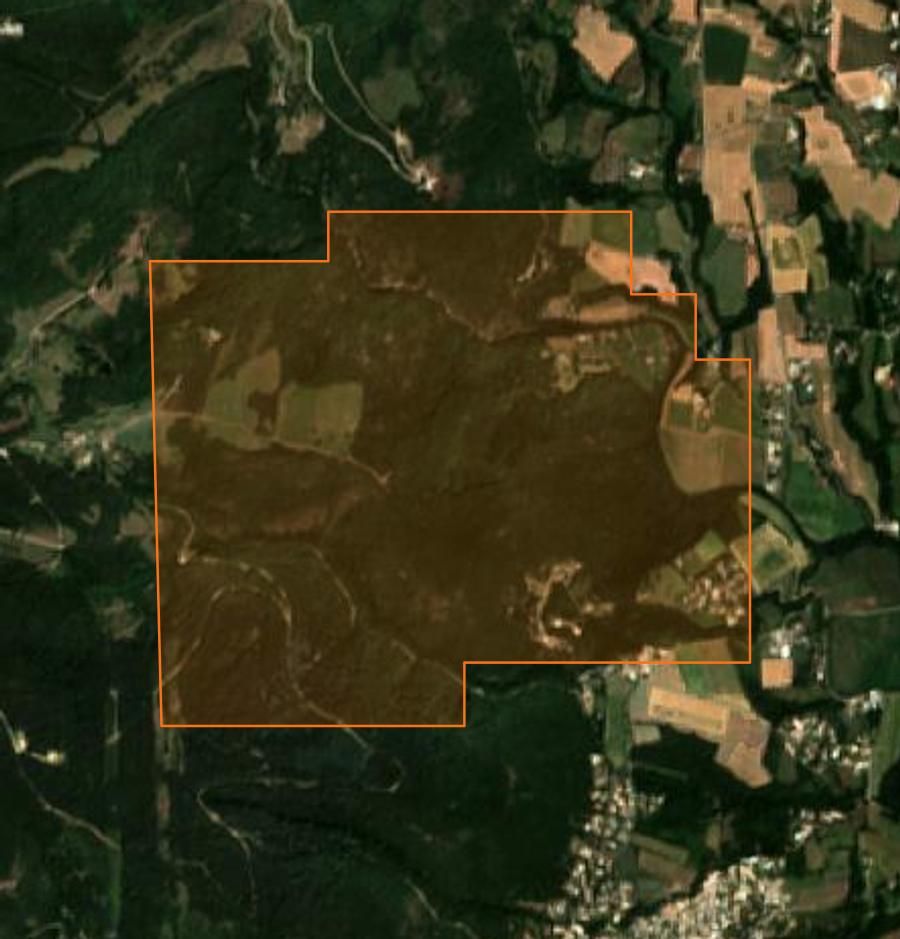 Outline of the burned area near Saint-Georges-les-Bains, drawn over satellite imagery