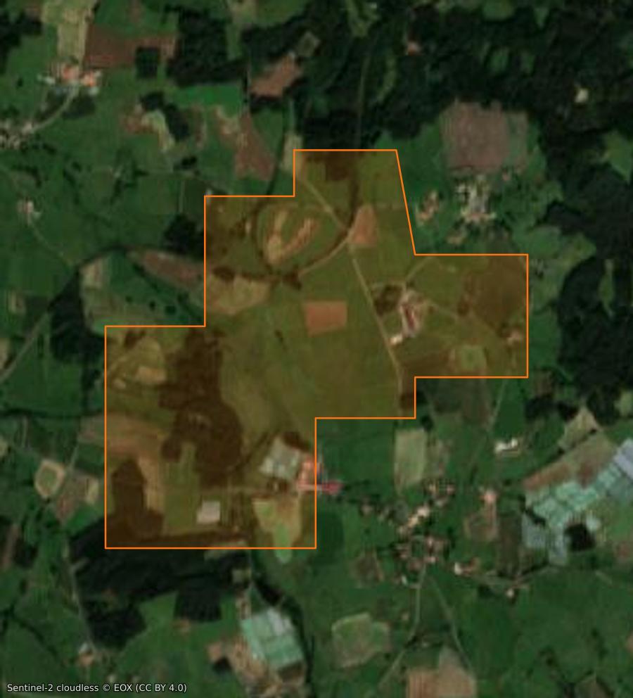 Outline of the burned area near Saint-Georges-Lagricol, drawn over satellite imagery