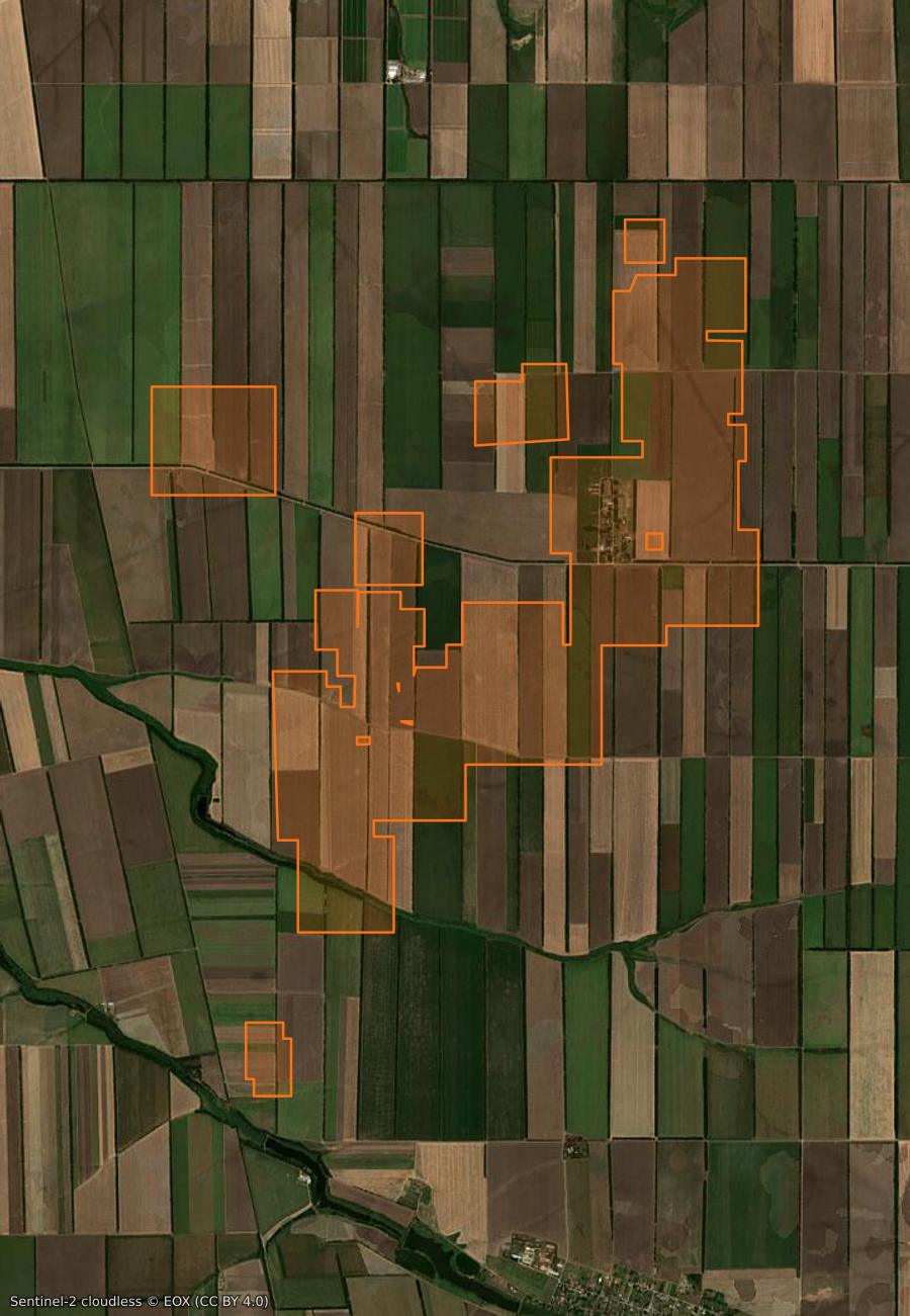 Contour de la zone brûlée de Октябрьское сельское поселение (RU), tracé sur l'imagerie satellite