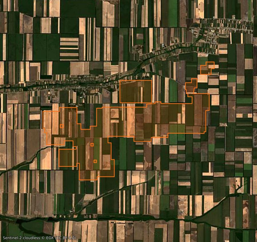 Contour de la zone brûlée de Кавалерское сельское поселение (RU), tracé sur l'imagerie satellite