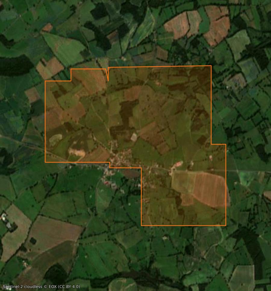 Umriss der Brandfläche bei Vesdun, gezeichnet auf Satellitenbilder