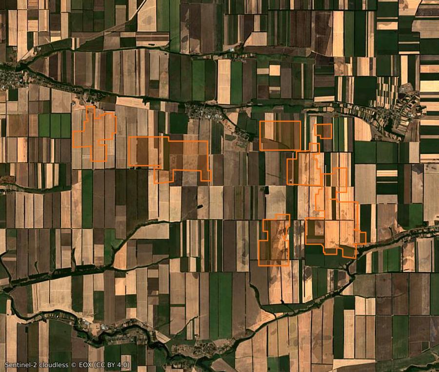 Contour de la zone brûlée de Объединённое сельское поселение (RU), tracé sur l'imagerie satellite