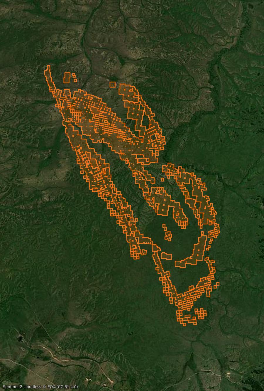 Contour de la zone brûlée de Dornod (MN), tracé sur l'imagerie satellite